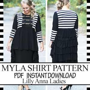 LillyAnnaLadies Myla Ruffled Peplum Shirt PDF Pattern Digital Modest