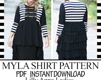 LillyAnnaLadies Myla Ruffled Peplum Shirt PDF Pattern Digital Modest
