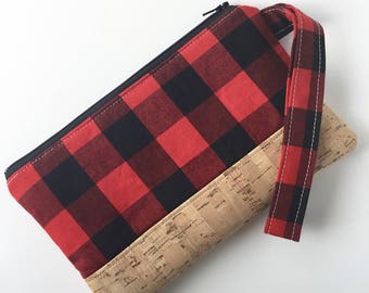 Buffalo Plaid Purse - Cork Clutch - Clutch Purse - Wristlet Clutch - Wristlet Clutch Purse - Gift under 50 -  Gift for Her