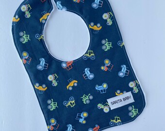 Tractors Bib, Made in Canada, Farm, Gift for Baby - Baby Shower Gift - Handmade Gift - Sarita Baby, Gift Under 15