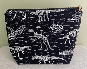 Makeup Bag, Dinosaur, Fossil, Glow in the dark Bags and Purses - Makeup Pouch, Gift for Her, Zip Pouch, Gift Under 30, Black & White