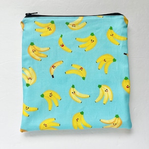 Reusable Snack Bag, Bananas Snack Bag, Zip Pouch, Ecofriendly, Sustainable, Canadian Made, large snack bag, kids snack bag image 1