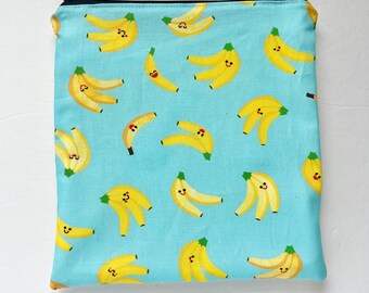 Reusable Snack Bag, Bananas Snack Bag, Zip Pouch, Ecofriendly, Sustainable, Canadian Made, large snack bag, kids snack bag