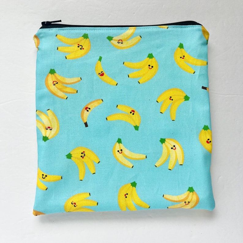 Reusable Snack Bag, Bananas Snack Bag, Zip Pouch, Ecofriendly, Sustainable, Canadian Made, large snack bag, kids snack bag image 1