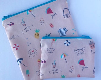 Summertme Sandwich Bag - Snack Bag - Snack Bag Set - Kids Snack Bag - Zippered Snack Bag - Reusable Watermelon Pineapples Summer