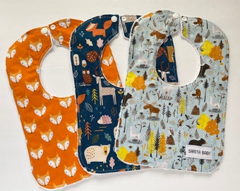 Gender Neutral Bib Set, moose, bear, Gift for Baby - Baby Shower Gift, gift Under 40, woodland