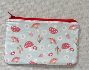 Mushrooms Zip Pouch, Fungi, Makeup Pouch, Floral, Purse Organizer - Pencil Case - Bags & Purses, Gift for Her, Gift Under 25