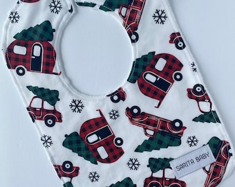 Vintage Camper Baby Bib - Feeding Bib - Bibs & Burping - Gift For Baby, Buffalo Plaid - Baby Shower Gift, Christmas - Gift Under 15