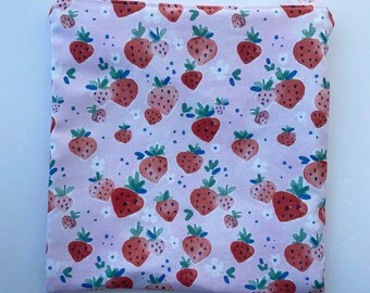 Large Snack Bag, Strawberries, Spring, Reusable Bag, Ecofriendly, Sustainable, Canadian Made, Sarita Baby, Gift Under 15
