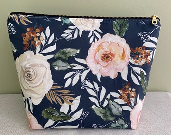 Bold Floral Makeup Bag, Watercolour, Pouch Bags and Purses - Makeup Pouch, Gift for Her, Zip Pouch, gift under 30