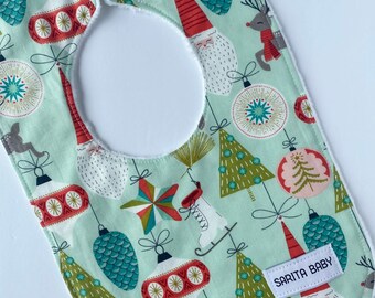 Christmas Ornaments Baby Bib - Feeding Bib - Bibs & Burping - Gift For Baby - Baby Shower Gift Sarita Baby - Gift Under 15 Santa
