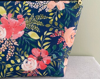 Blue Floral Makeup Bag, Watercolour Floral Pouch Bags and Purses - Makeup Pouch, Gift for Her, Zip Pouch, gift under 30