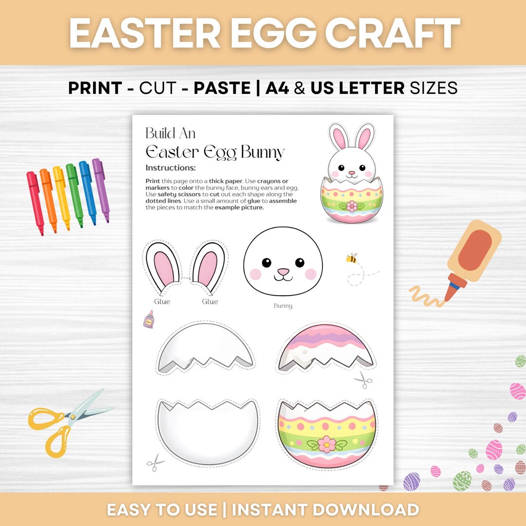 Easter Bunny Egg Craft Printable – Build a Bunny in Easter Egg – Kids ...