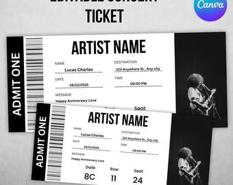 Editable Concert Ticket Template – Canva Concert Invitation – Printable Music Event Pass – Surprise Reveal Ticket – Custom Concert Ticket