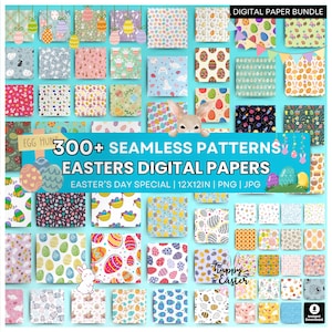 Ostern Digital Papier Bundle - Häschen & Ei Muster - Niedliche Häschen Designs - Ostern Hintergründe - Nahtlose Muster - 30 x 30 cm in bedruckbarem Papier