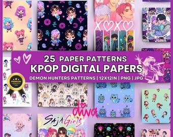 Kpop Demon Hunter Digital Papers – Huntrix Patterns – Anime Gothic Patterns – Kpop Gift Wrapping Paper – Kpop Print Paper - Kpop Decor