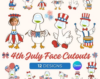 4th July Face Cutouts Printable – Independence Day Photo Props–Independence Classroom Craft–Independence Face Cutout–Kids Independence Craft