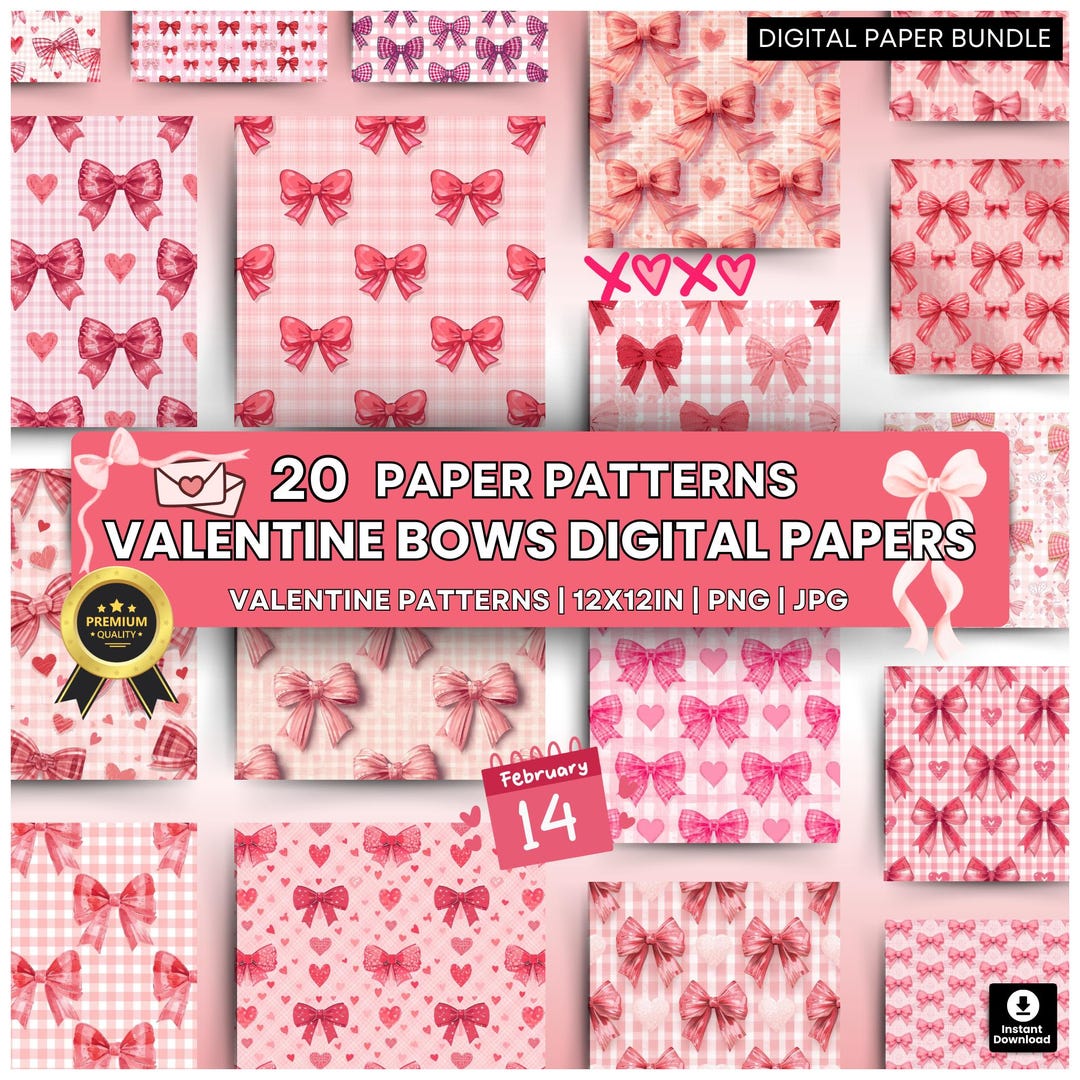 Valentine Coquette Bows Digital Paper – Pink Bow Patterns - Coquette ...