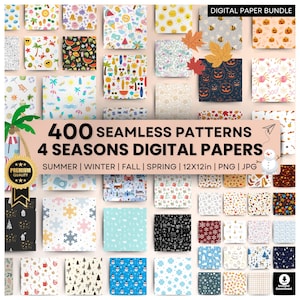All Seasons Digital Paper Bundle - 400 Nahtlose Muster - Saisonale Designs - Sommer Winter Herbst Frühling Muster - Saisonales Sammelalbum