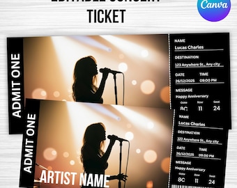 Editable Concert Ticket Template – Canva Concert Invitation – Printable Music Event Pass – Surprise Reveal Ticket – Custom Concert Ticket