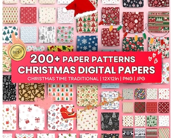 Christmas Digital Paper Bundle - Seamless Patterns - 12x12in Printable Paper - High Quality JPGs - PNG - Instant Download