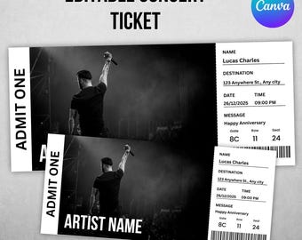 Editable Concert Ticket Template – Canva Concert Invitation – Printable Music Event Pass – Surprise Reveal Ticket – Custom Concert Ticket