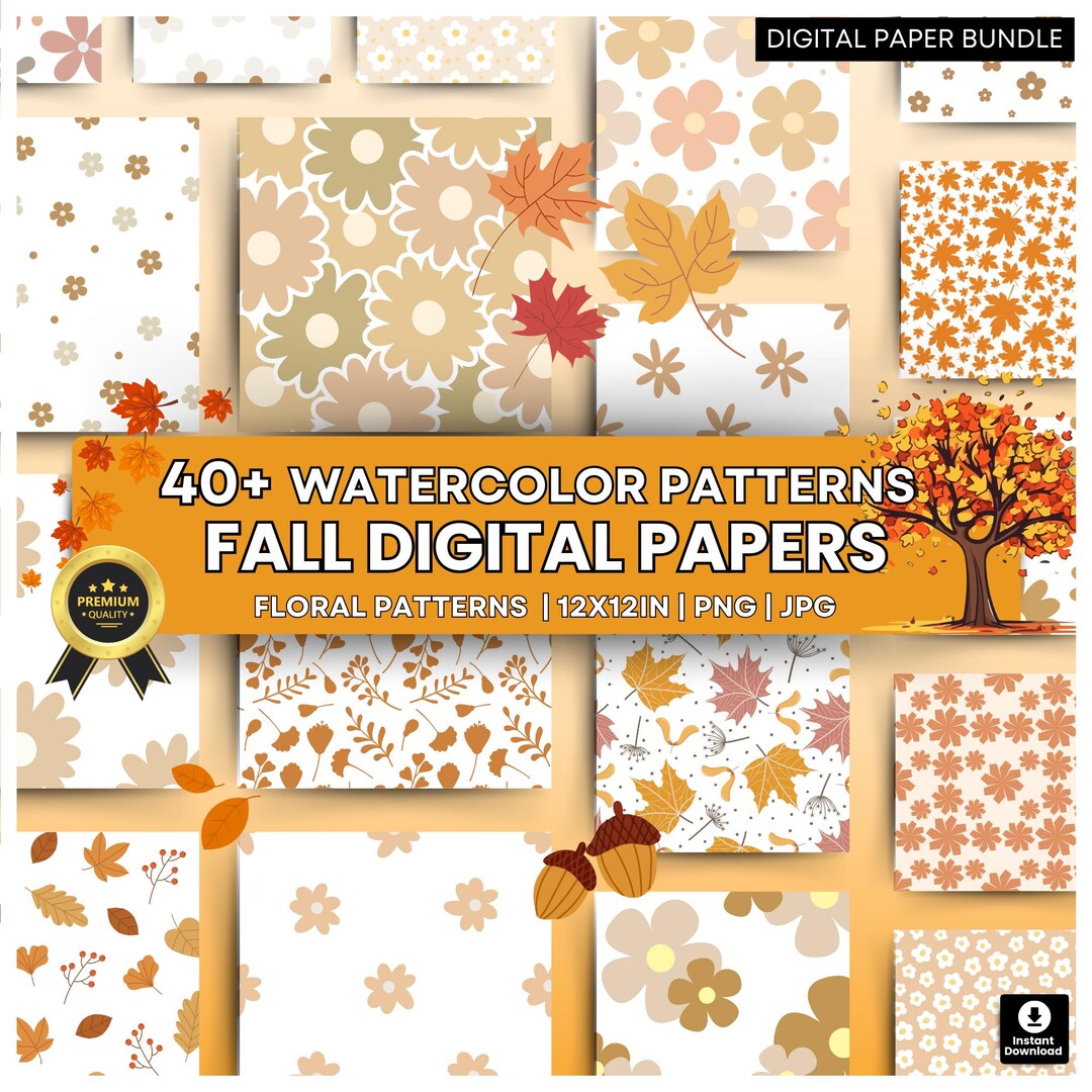 Patterns Digital Fall Fall Floral Digital Paper – Autumn Watercolor Patterns – Fall Leaves ...