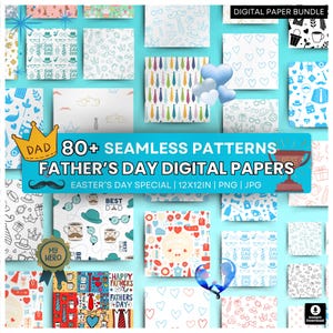 80+ digitales Vatertags-Papierpaket – Krawatten- und Werkzeug-Muster – Papa Thema Drucke – Maskuline Hintergründe – Nahtlose Muster – Druckbares Papier