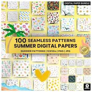 Pacchetto di carta digitale estiva - Motivi senza soluzione di continuità - Disegni a tema estivo - Delizie estive - Giorni di spiaggia - Vibrazioni tropicali - Festeggiamenti soleggiati
