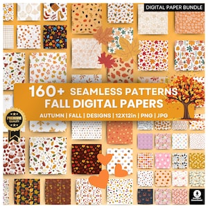 Fall Digital Paper - Autumn Digital Seamless Paper - Fall-Themed Designs - Fall Leaves Patterns - Halloween Patterns - Fall Floral Designs