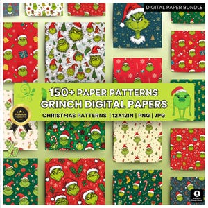 Christmas Grinch Digital Papers – Whoville Patterns – Grinch Patterns – Grinch Gift Paper – Whimsical Christmas Grinch Patterns Grinch Print