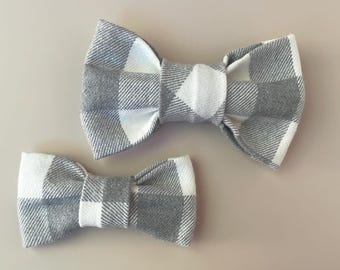 Flanell-Hundefliege, karierte Schleife für Hundehalsband, Herbst-Accessoire für Haustiere, graue karierte Fliege, Schleife für Herbsthochzeiten