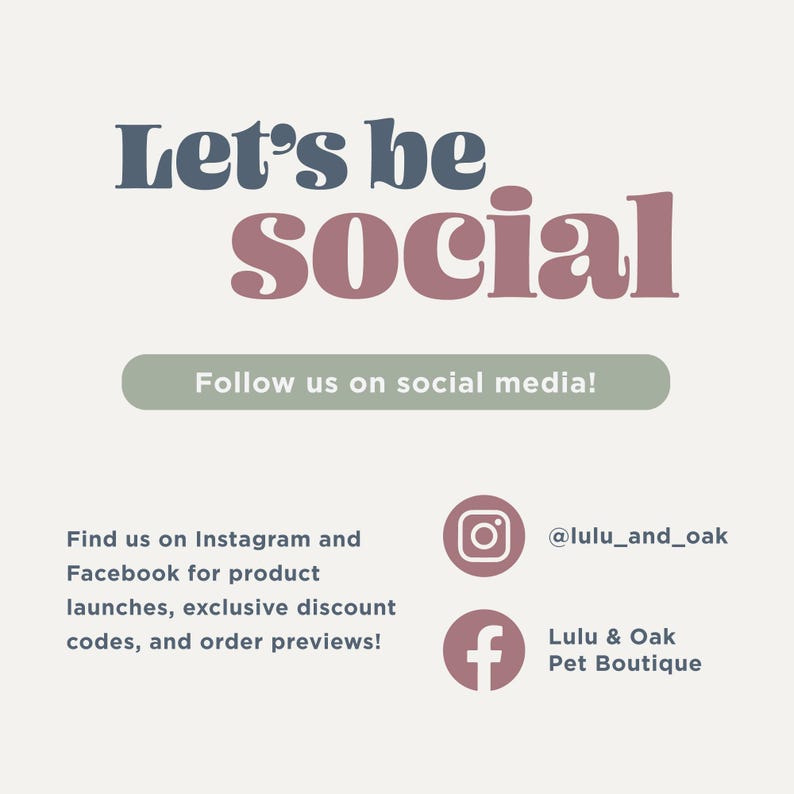 K&ouml;nnte beinhalten: Lasst uns sozial sein! Folgen Sie uns in den sozialen Medien. Finden Sie uns auf Instagram und Facebook f&uuml;r Produktstarts, exklusive Rabattcodes und Bestellvorabinformationen. @lulu_and_oak Lulu & Oak Haustierboutique