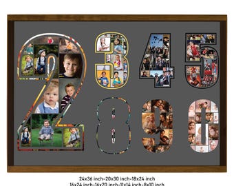Collage de fotos de Canva con todos los dígitos, plantillas de marcos de Canva, plantillas de marcos numerados de Canva editables, plantillas de marcos de letras de la A a la Z de Canva