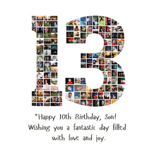 13th Birthday Photo Collage, 13th Birthday Gift, 13th Photo Collage Template, Birthday Number 13 Printable, Editable 13th Birthday Poster