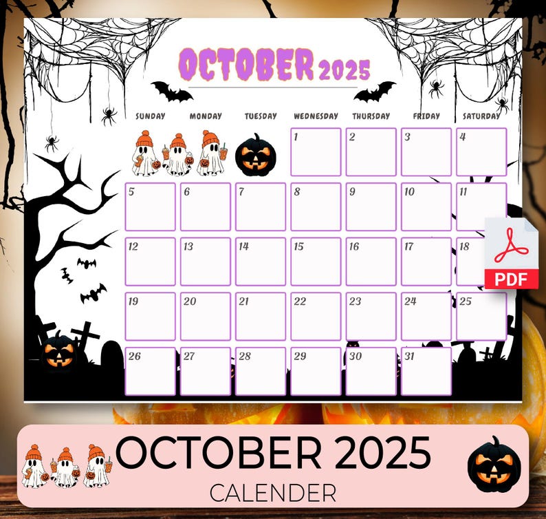 Kids October 2025 Calendar Halloween Theme, Printable 2025 Calendar ...