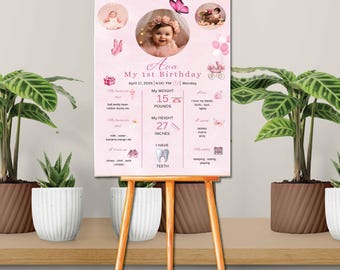 My First Year Butterfly Birthday Board, Butterfly Girl 1st Birthday Party, Butterfly 1st Birthday Milestone Photo Poster, Gift for Boy