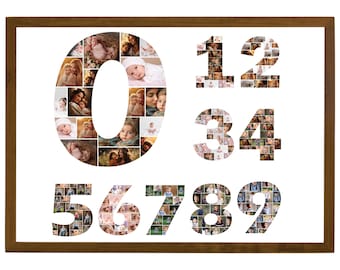 Canva Frames Template, Editable Canva template, Numbered photo collage frame: 0-9, Personalized Canva Number Collage, Editable Photo Collage