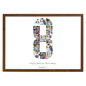 Birthday Number 8 Photo Collage, Editable Canva template for a numbered photo collage frame, Ideal for birthdays, anniversaries, stories