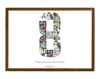 Birthday Number 8 Photo Collage, Editable Canva template for a numbered photo collage frame, Ideal for birthdays, anniversaries, stories