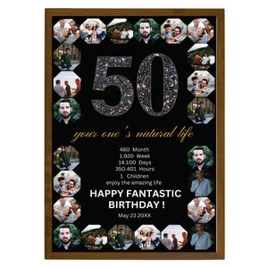 50th Birthday Welcome Sign, Editable Welcome Poster, Black and Gold Welcome Template, Look Who&#39;s 50, Photo Birthday Welcome Sign