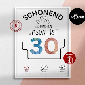 Geldgeschenk zum 30 Geburtstag, Digitale Bargeldgeschenk-Signaturen, Alter individuell gestaltbar, Geld kreativ verschenken, Bearbeitbar