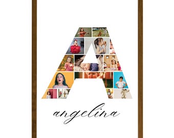 Letter A Photo Collage Template, Drag And Drop Photo, Fillable Letter, Alphabet Storyboard Memorial, Drag And Drop Letters Collage, Canva