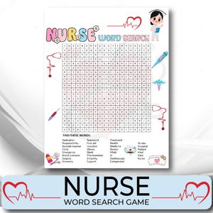 Nurse Word Search Game, Nurse Games, Nursing Party, Hospital Party Games, Medical Games Party, Medical Games, Doctor Games, Nurse Activities