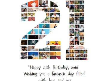 Collage di foto del 21° compleanno, regalo del 21° per i genitori, modello di collage di foto del 21° compleanno, numero di compleanno 21 stampabile, modificabile 21° compleanno, Canva