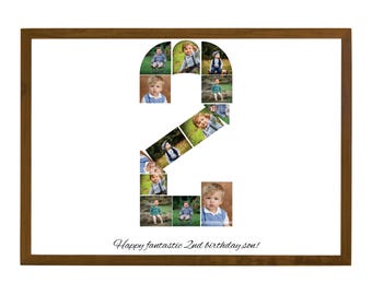 Geburtstagszahl 2 Fotocollage, Geburtstagsgeschenk, bearbeitbare Fotopostervorlage zum 2. Geburtstag, Fotomeilensteinschild zum 2. Geburtstag, Canva