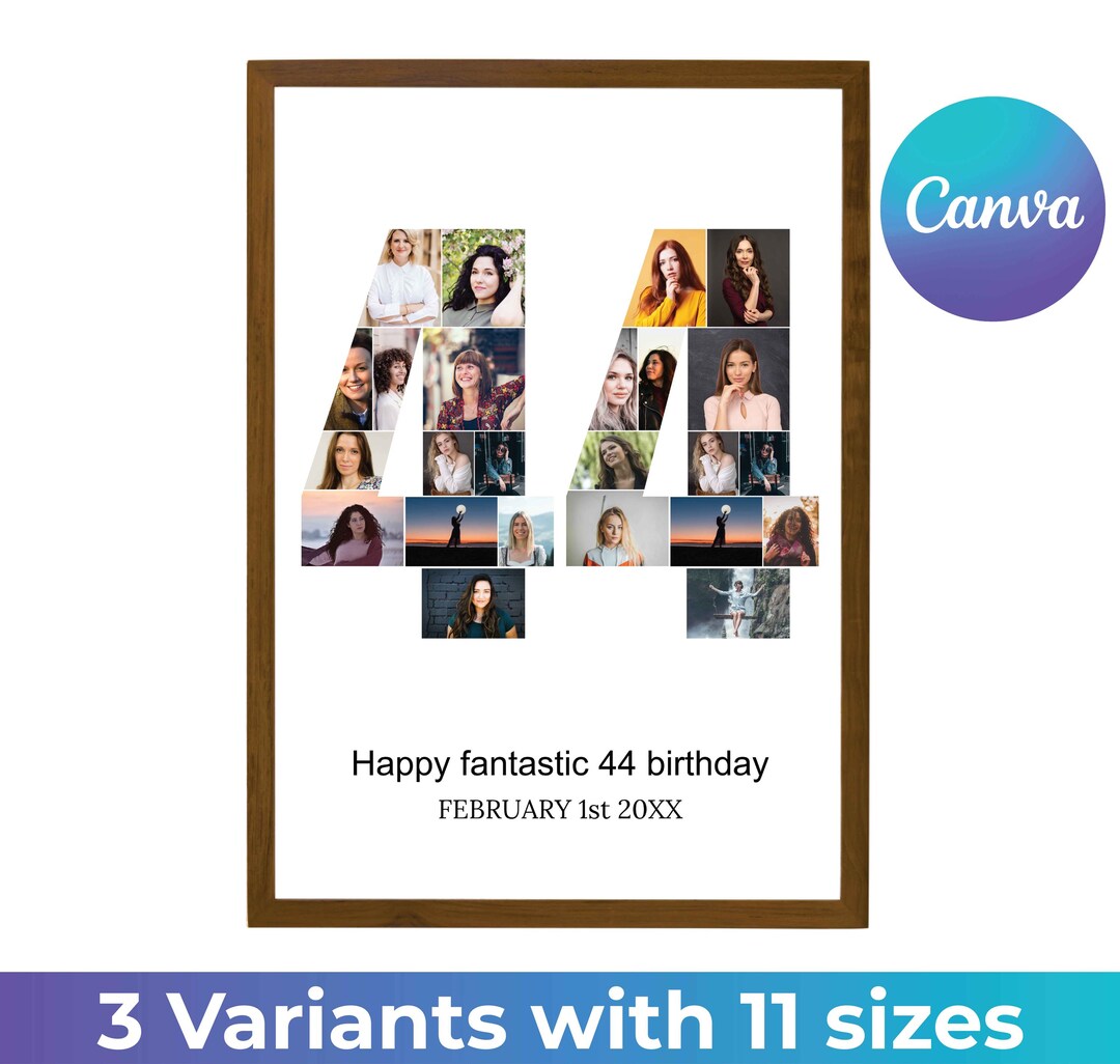 Number 44 Photo Collage, Personalised 44 Gift, Collage of Photos ...