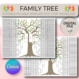 10th Generation Watercolor Family Tree, Two Intertwining Summer Trees Larsi Family Tree, Family Tree Blank Chart, Ancestral Chart, Genealogy