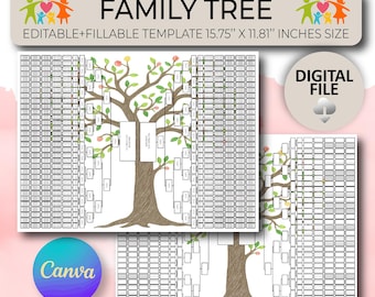 10th Generation Watercolor Family Tree, Two Intertwining Summer Trees Larsi Family Tree, Family Tree Blank Chart, Ancestral Chart, Genealogy