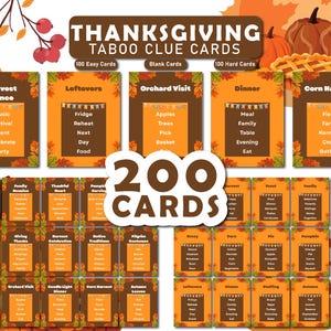 Printable Thanksgiving Family Game, Thanksgiving Taboo Game Cards, Forbidden Words Family Thanksgiving Game, Thanksgiving Party Activity